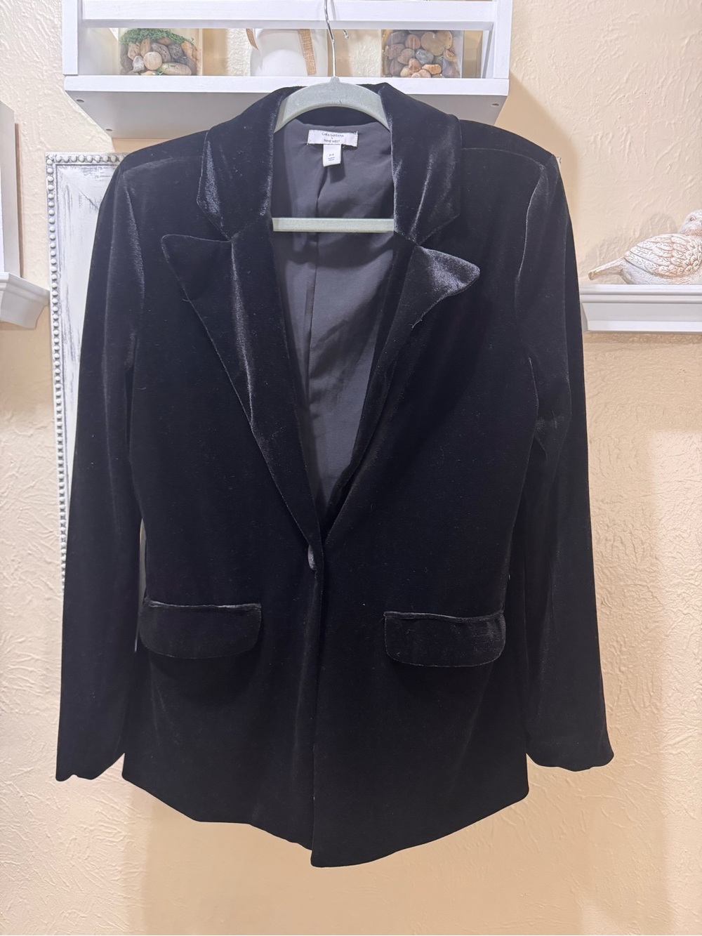 Nine West Cara Santana Black Velvet Single-Button Blazer Sz M